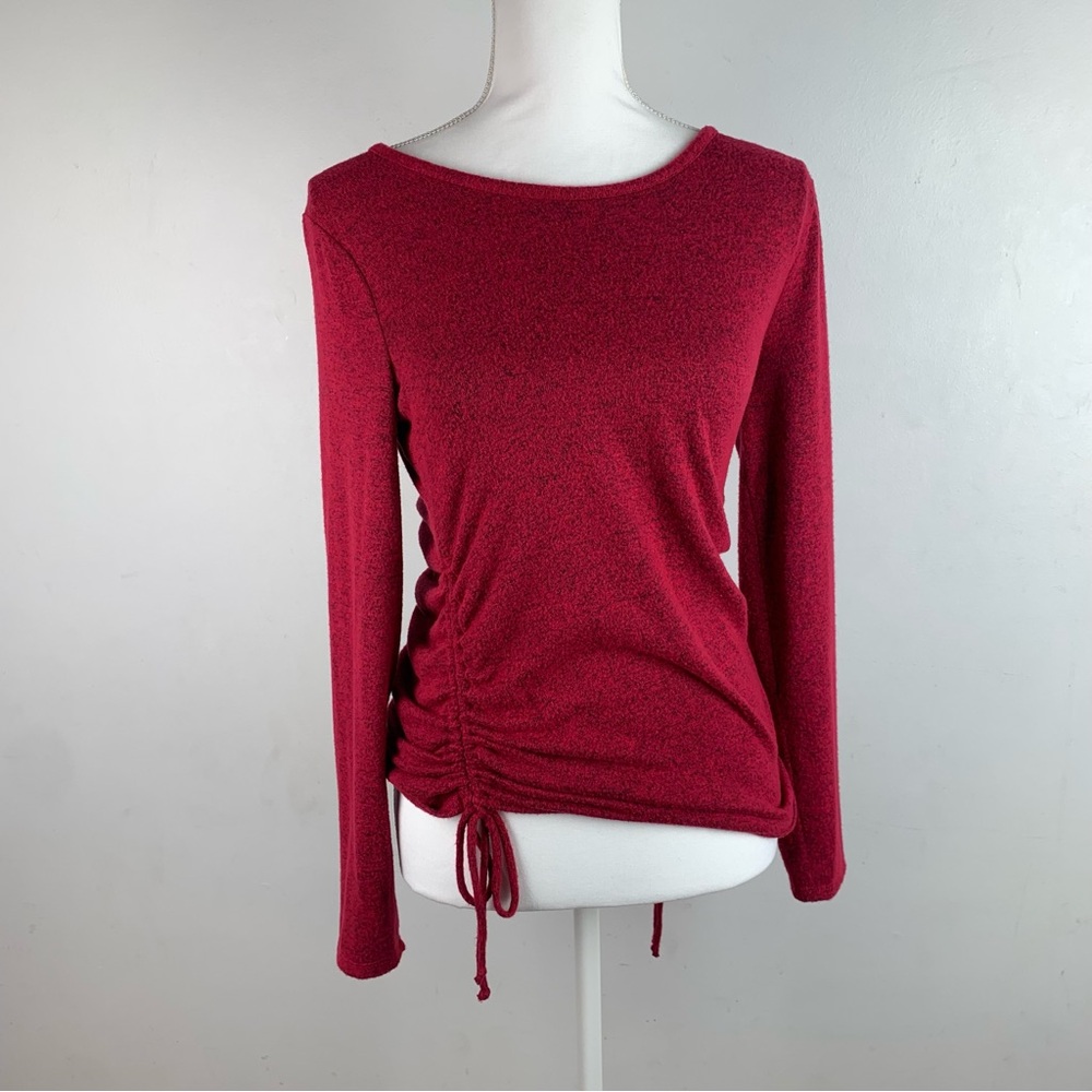 I.N. San Francisco Red Long Sleeve Ruched Blouse with Back Cutout Size Medium